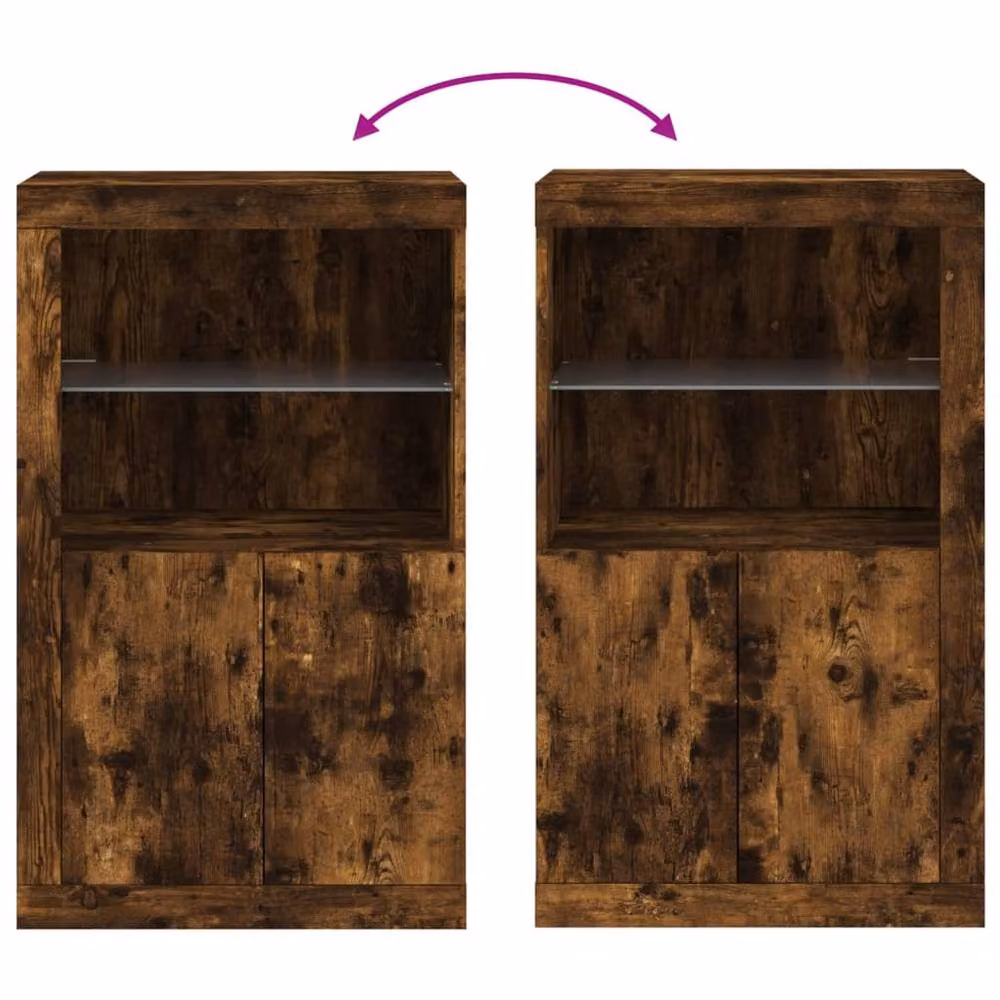 Berkfield Home Side Cabinet in Smoked Oak with Glass Doors and Integrated LED Lights, Brown, W/D/H: 100 x 37 x 60.5 cm – 6
