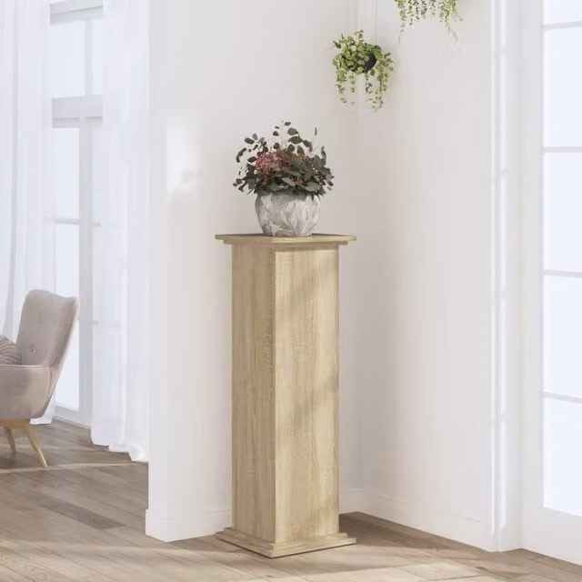 Berkfield Home Sonoma Oak Plant Stand in Brown, W/D/H: 33 x 33 x 100 cm