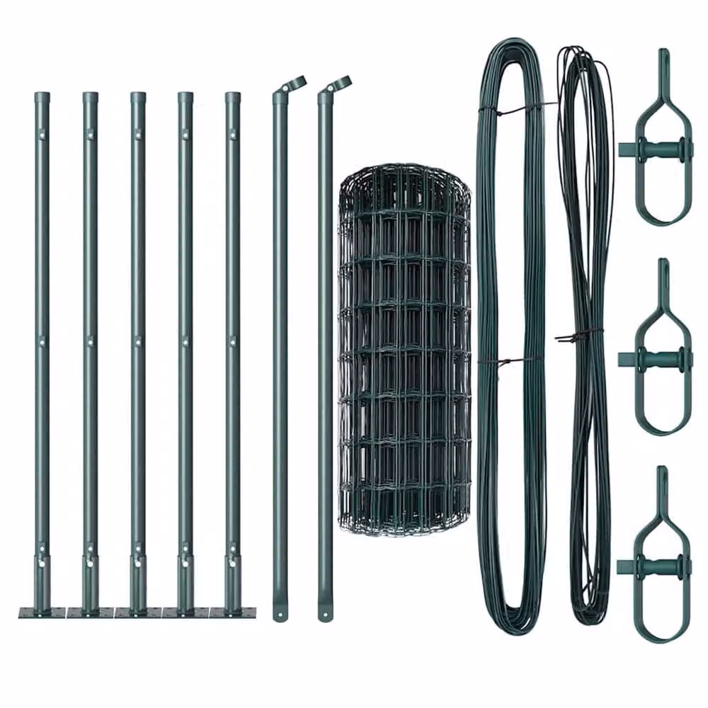 Berkfield Home Euro Fence with 7 Flanged Round Posts, Galvanised Steel, Green, W: 10 m, H: 0.4 m – 4