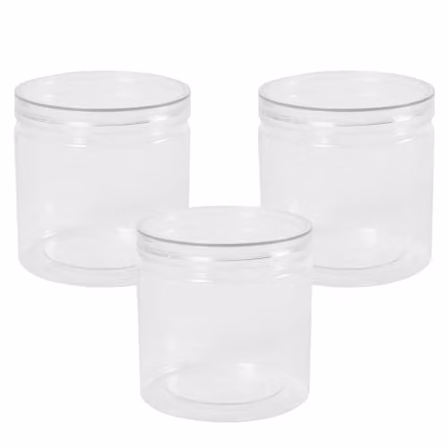 OHS Set of 3 Airtight Plastic Food Storage Jars with Screw Lids, White and Transparent, 800ml – 1