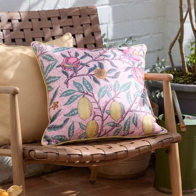 Morris & Co. Fruits Outdoor Square Cushion in Pink and Yellow, W/D/H: 45 x 45 x 45 cm – 1