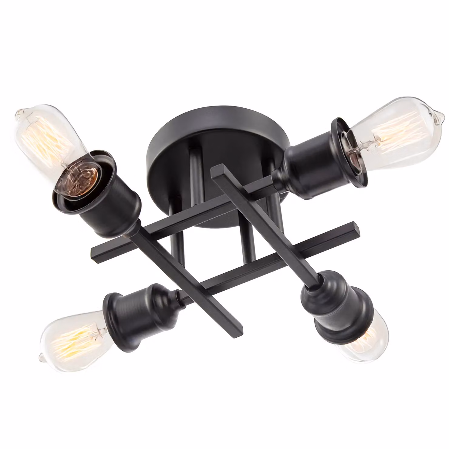 Happy Homewares Industrial Vintage Black Metal Ceiling Light Fitting with E27 Holders – 3