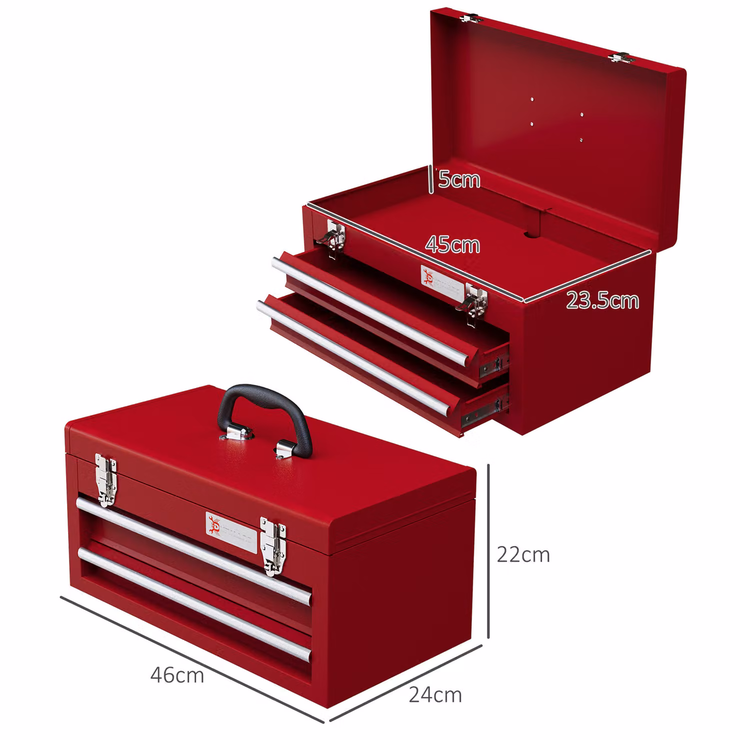 DURHAND Metal Tool Box with Lock and 2 Drawers, Red – 3