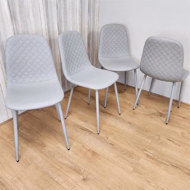 KOSY KOALA Set of 4 Grey Faux Leather Dining Chairs with Metal Legs