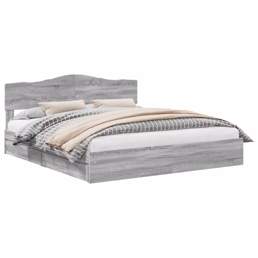 Berkfield Home Sonoma Bed Frame in Grey Solid Pine Wood and MDF, 200 x 200 cm – 2