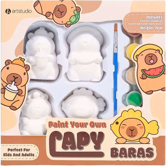 Art Studio Pack of 4 White Plaster Capybara Animal Figures for Creative Painting