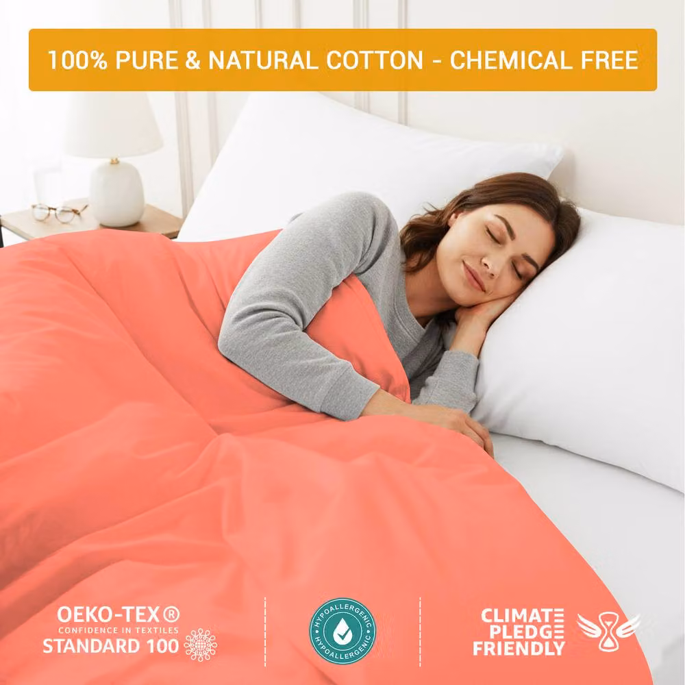 Pamposh Reversible Egyptian Cotton Duvet Cover and Pillowcase Set in Coral, W/D/H: 140 x 200 cm – 2
