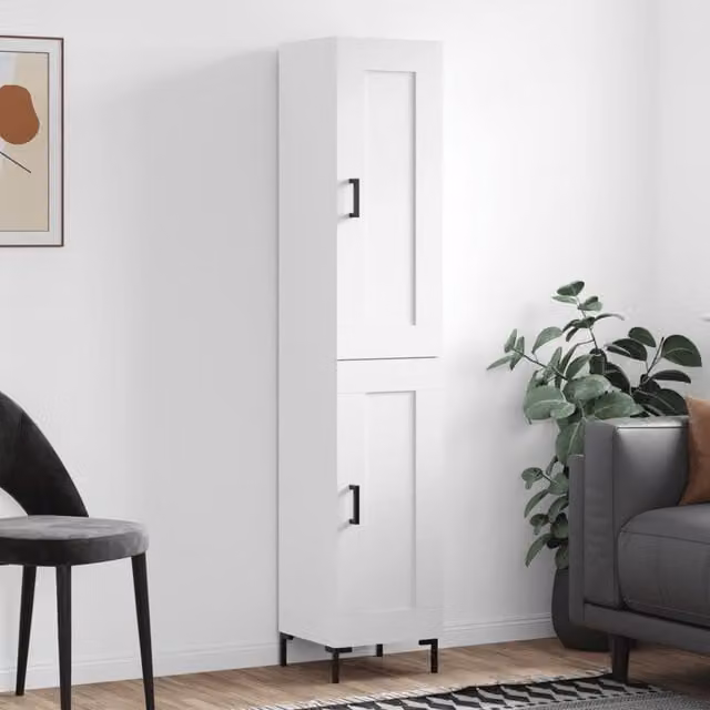 Berkfield Home Modern White Highboard with Hinged Doors and Internal Shelves, W/D/H: 34.5 x 34.0 x 180.0 cm