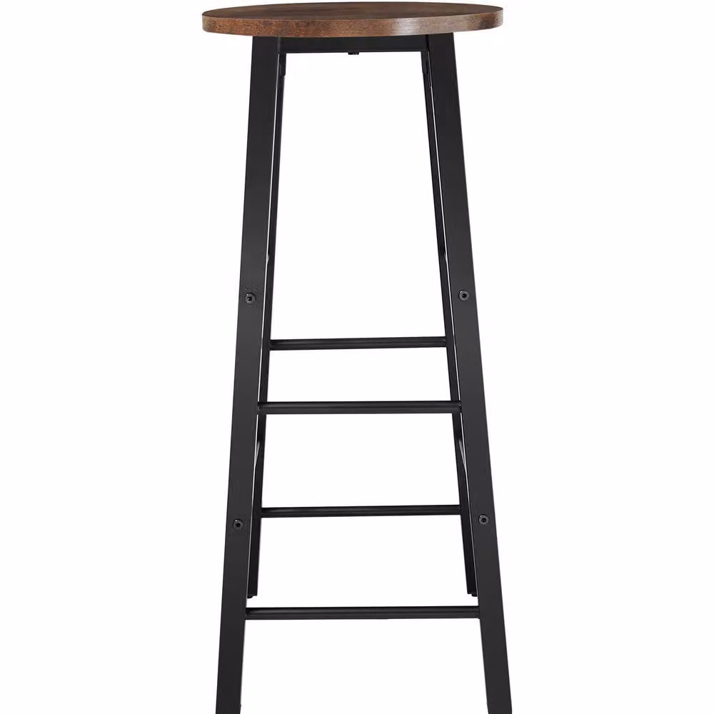 tectake Keynes Industrial Set of 4 Bar Stools in Brown and Black Wood and Metal – 3