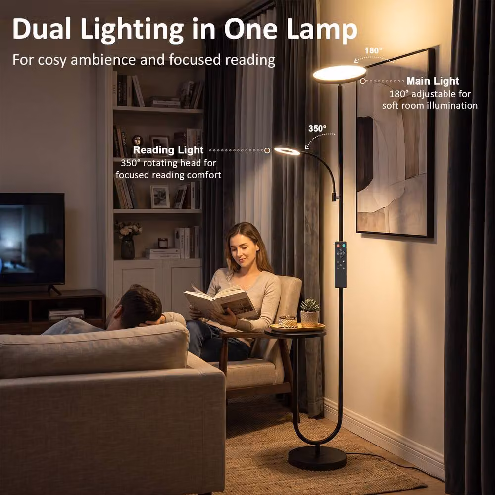 HOMCOM Dimmable Uplighter Floor Lamp with Integrated Table in Black – 4