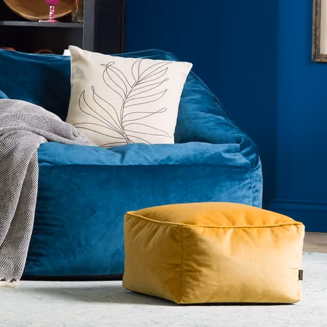 icon Amara Yellow Velvet Cube Footstool