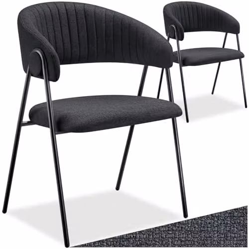 tectake Bedano Set of 2 Dining Chairs in Black with Woven Fabric and Metal Legs – 1