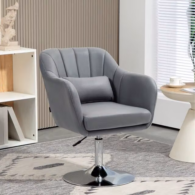 HOMCOM Grey Swivel Accent Chair with Gas Lift and Armrests