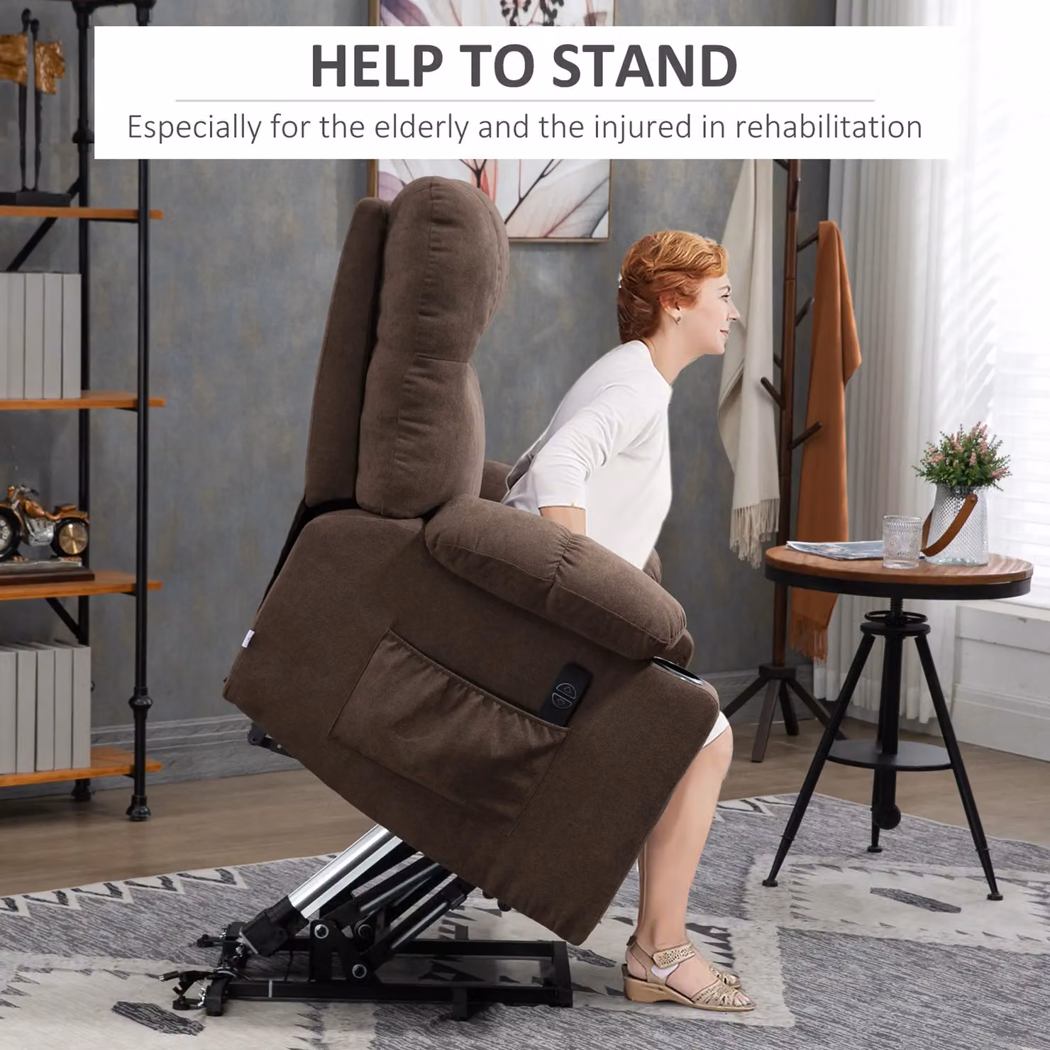 HOMCOM Heavy Duty Powered Lift Assist Riser Recliner Chair for Seniors in Dark Brown Fabric – 4