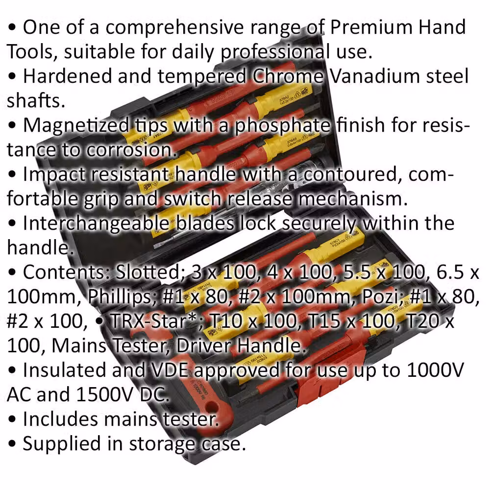 Loops 13 Piece Interchangeable VDE Screwdriver Set, 1000V Shock Proof Insulated Red and Multicolour Stainless Steel Manual Set – 2