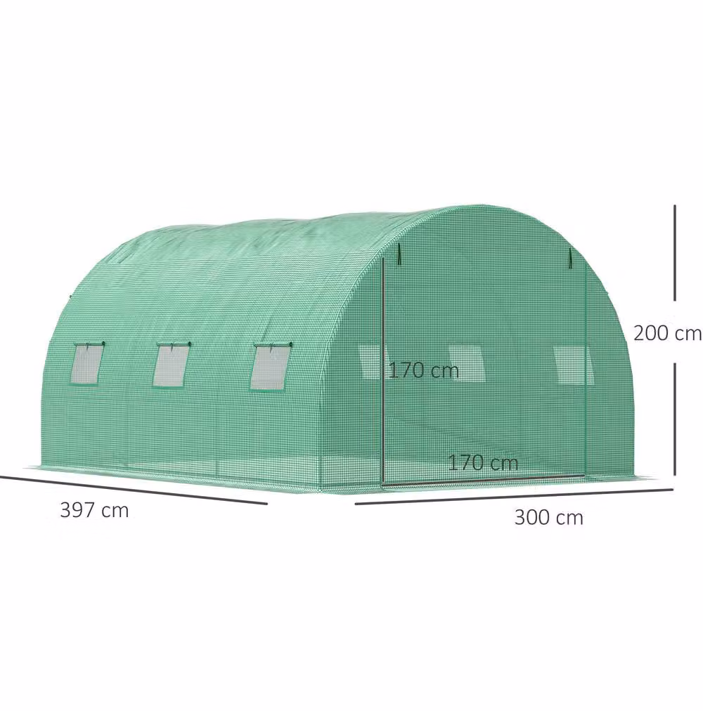 STILVORA Green Walk-In Steel Greenhouse with 6 Windows, W: 400 cm, D: 300 cm, H: 200 cm – 2
