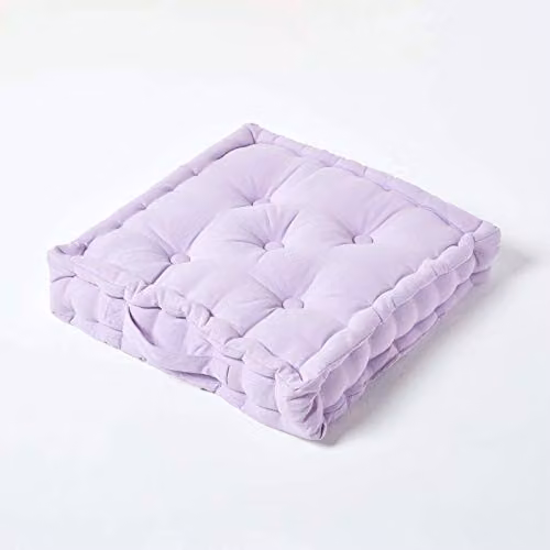 Homescapes Luxury Cotton Floor Cushion in Purple, W/D/H: 50 x 50 x 10 cm