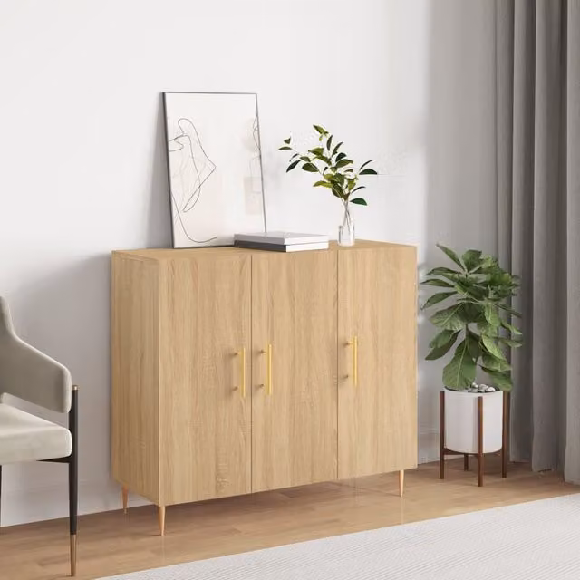 Berkfield Home Modern Sonoma Oak Sideboard in Brown, W/D/H: 90 x 34 x 80 cm – 1
