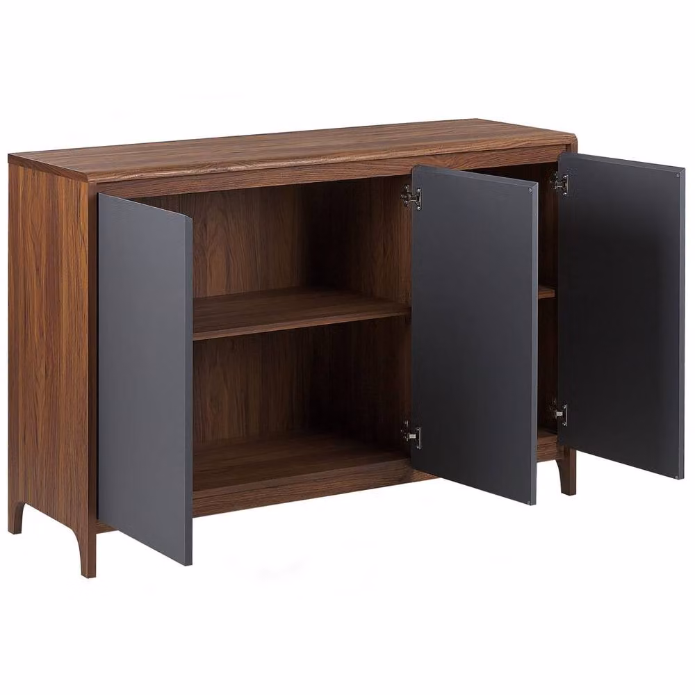 Wyld and Coco Retro 3-Door Sideboard in Brown Walnut-Coloured Wood Veneer – 4