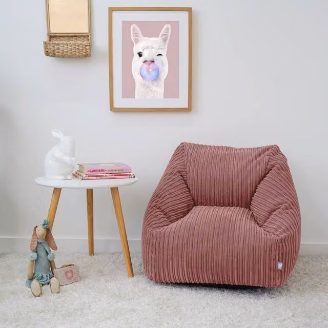 rucomfy Indoor Jumbo Cord Snuggle Bean Bag Chair for Kids in Dark Pink – 1