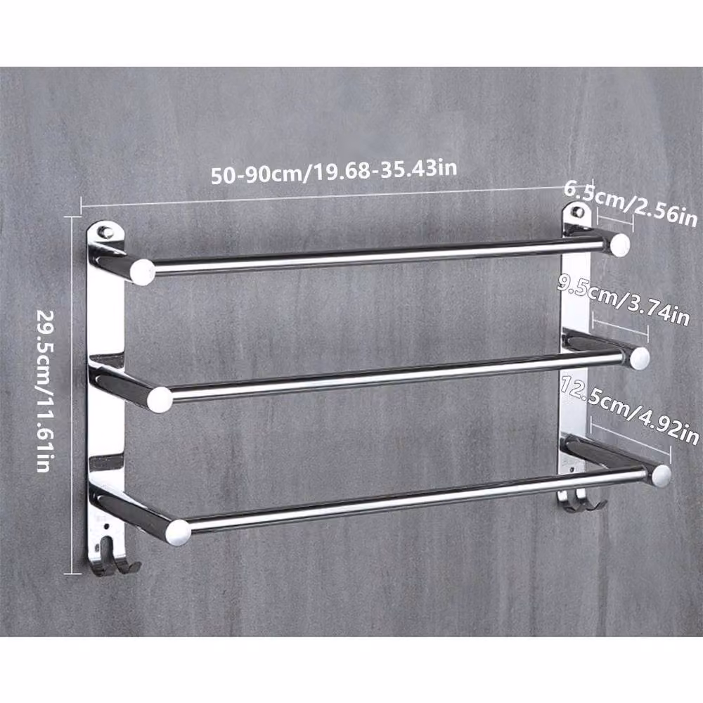 NESTLUNE 3 Tier Stainless Steel Chrome Wall Mounted Towel Rail Shelf Holder in Silver – 2