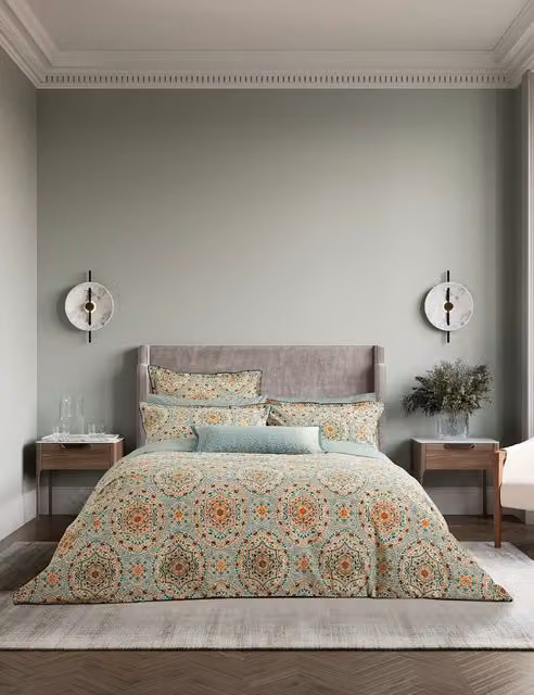 Bedeck of Belfast Addison Reversible Graphic Ethnic Pure Cotton Bedding Set, Gold Mix, W: 180 cm x L: 200 cm