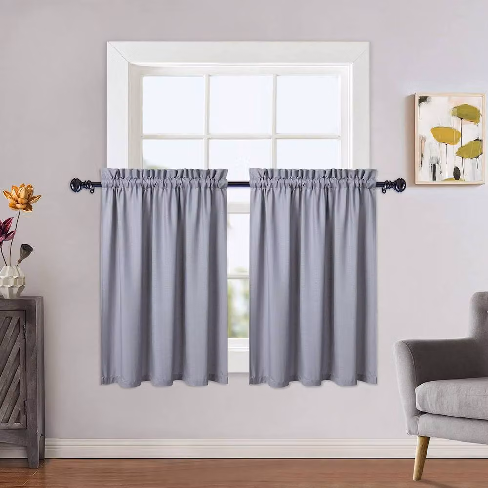 London Boutique 2-Piece Waterproof Embossed Seersucker Texture Curtains in Grey, W: 76.2 cm, H: 61 cm – 2