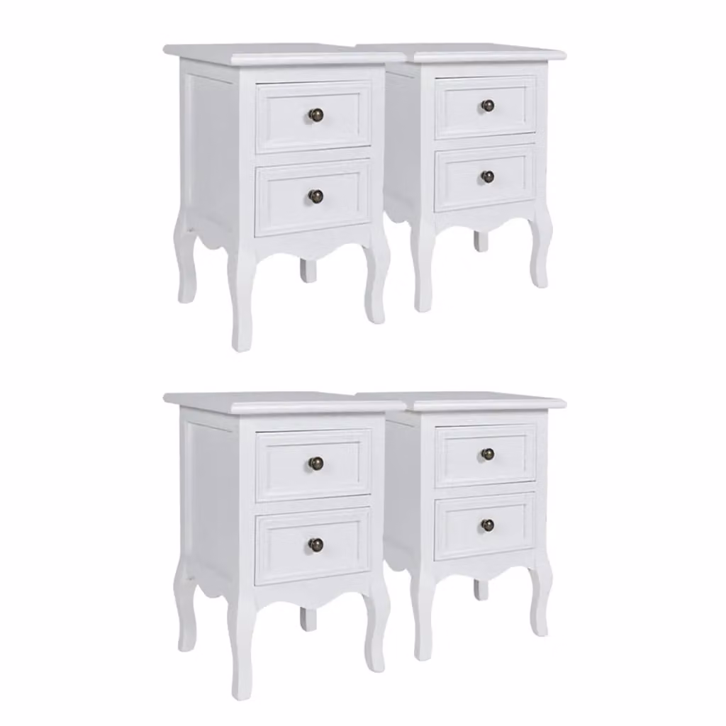 Berkfield Home Set of 4 White Lacquered MDF Nightstands with 2 Drawers – 2
