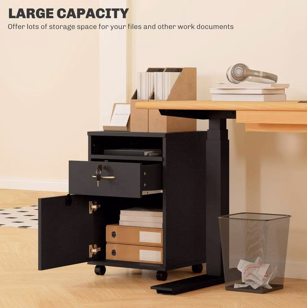STILVORA Black Filing Cabinet with Drawer, Lock and Castors, Width: 60 cm – 5