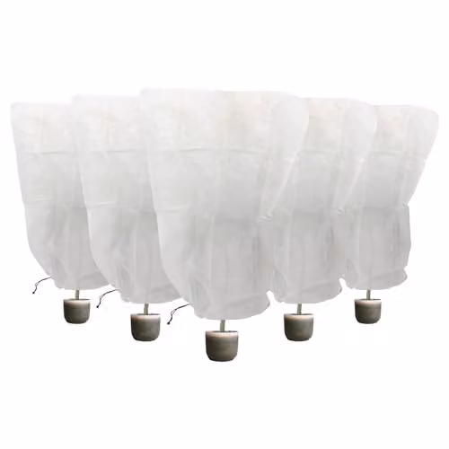Harbour Housewares Set of 5 White Plant Fleece Frost Protection Covers with Drawstring, W/D/H: 120 x 180 cm – 1
