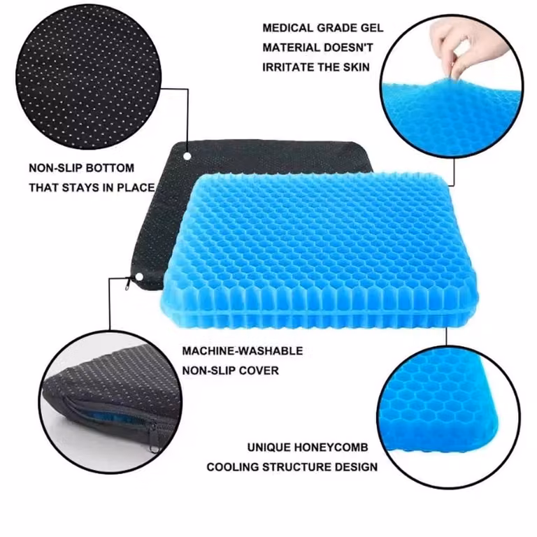 Kelvenix Blue Orthopaedic Gel Seat Cushion, Ergonomic Ice Silk Design, W/D/H: 40 x 35 x 2.5 cm