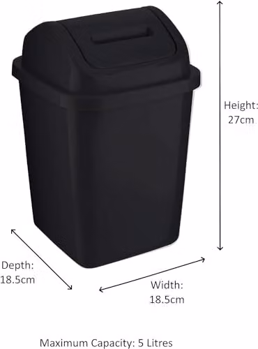MantraRaj 5L Plastic Swing Top Bin in Black – 9