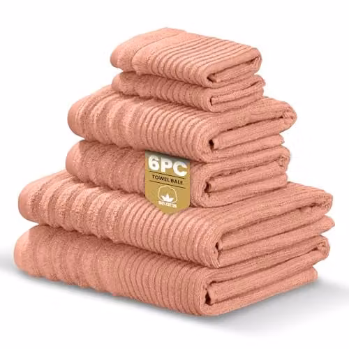 Rapport Home Linear 6-Piece Cotton Towel Bale Set in Red and Pink, 500gsm – 1