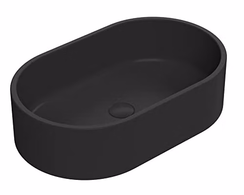 nuie NBV469 Luxe Oval Ceramic Countertop Vessel Basin Sink, Matt Black, W/D/H: 56.5 x 46 x 35 cm