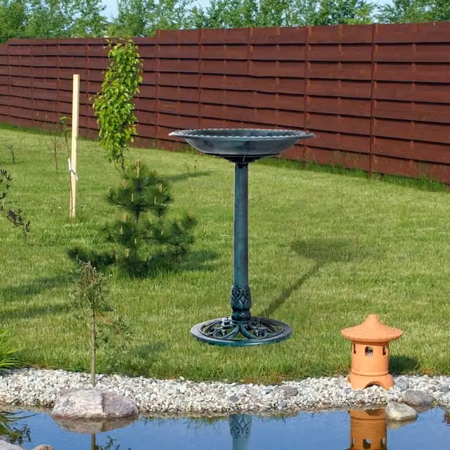 Outsunny Round Resin Garden Bird Bath in Green