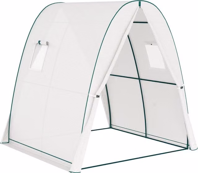 Outsunny White Hoop House Greenhouse with Sandbags, Walk-In Tunnel Growing Aid with 2 Doors and Screen Windows, W/D/H: 180 x 180 x 200 cm – 1
