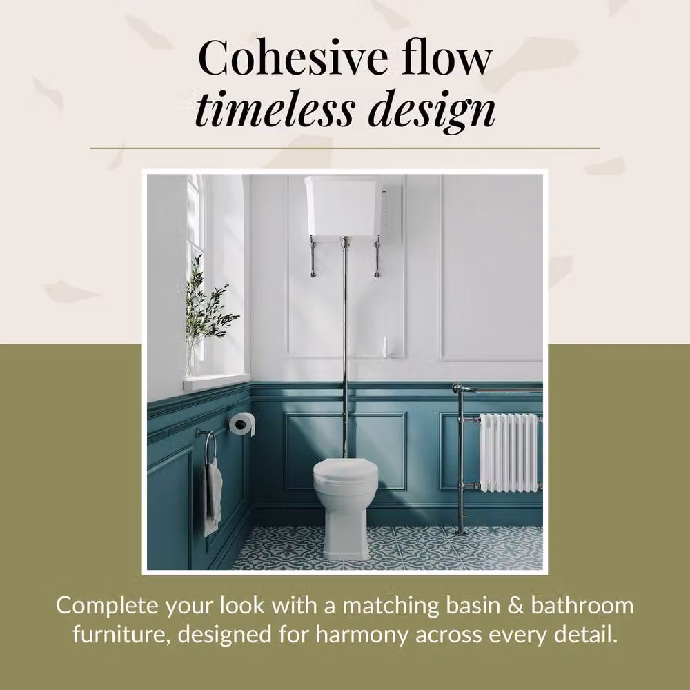 Balterley Traditional Ceramic Comfort Height Toilet with High Level Cistern and Soft Close Seat, White – 4