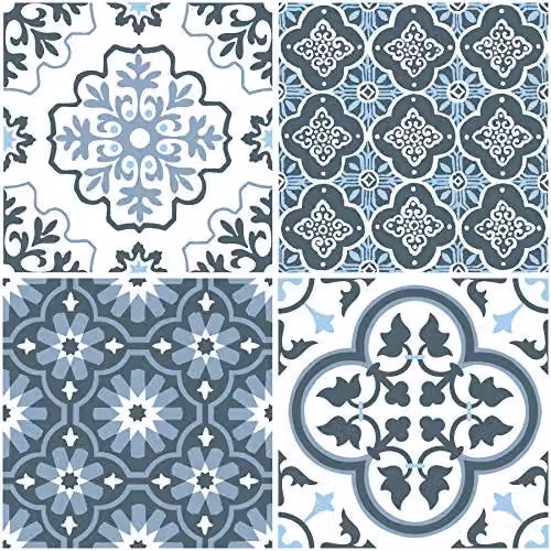 WallPops FP2951 Leyton Blue and Grey Self-Adhesive Peel and Stick Floor Tiles, 30.48 x 30.48 cm