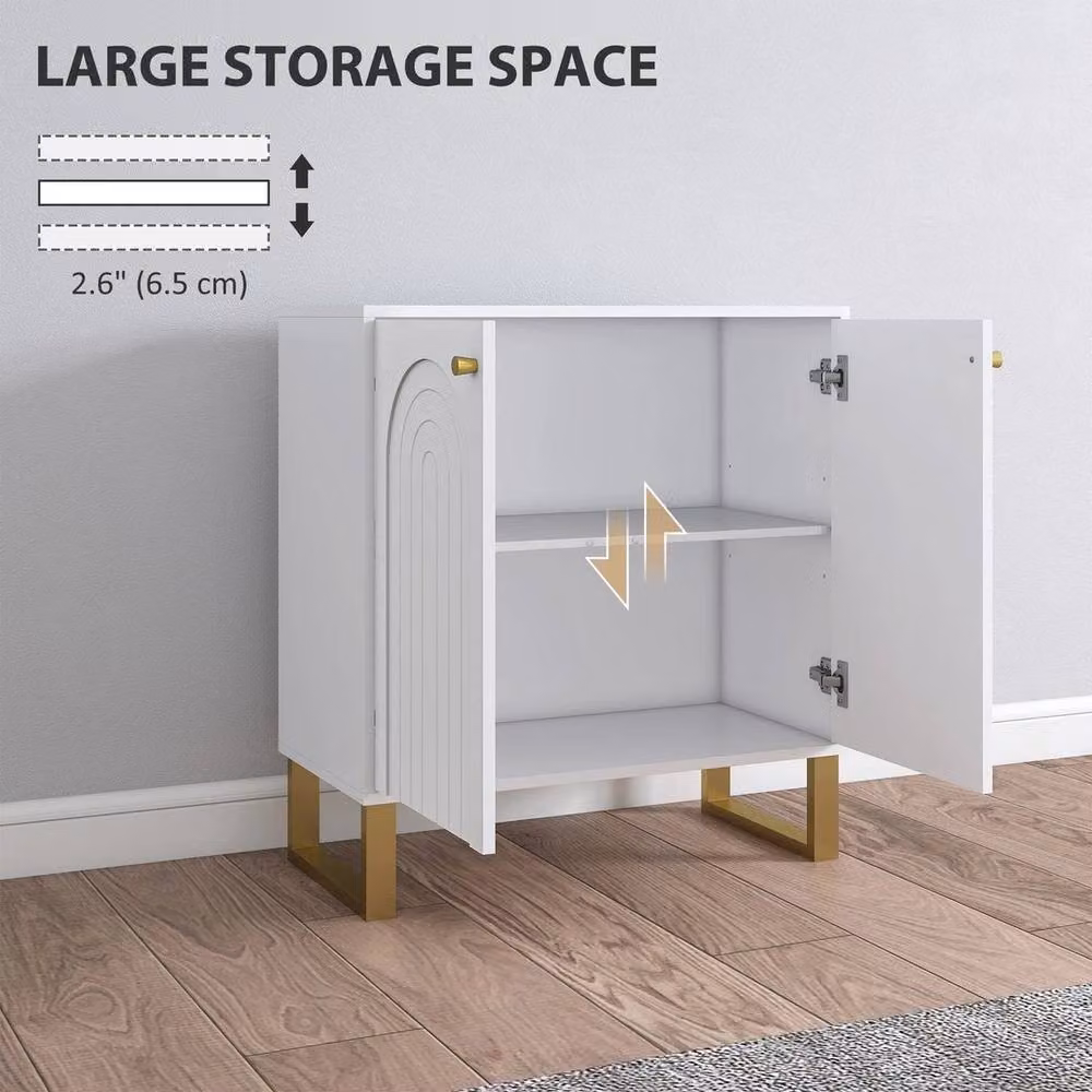 PAWNORA Modern White and Gold Geometric Sideboard with Adjustable Shelves and 2 Doors – 2