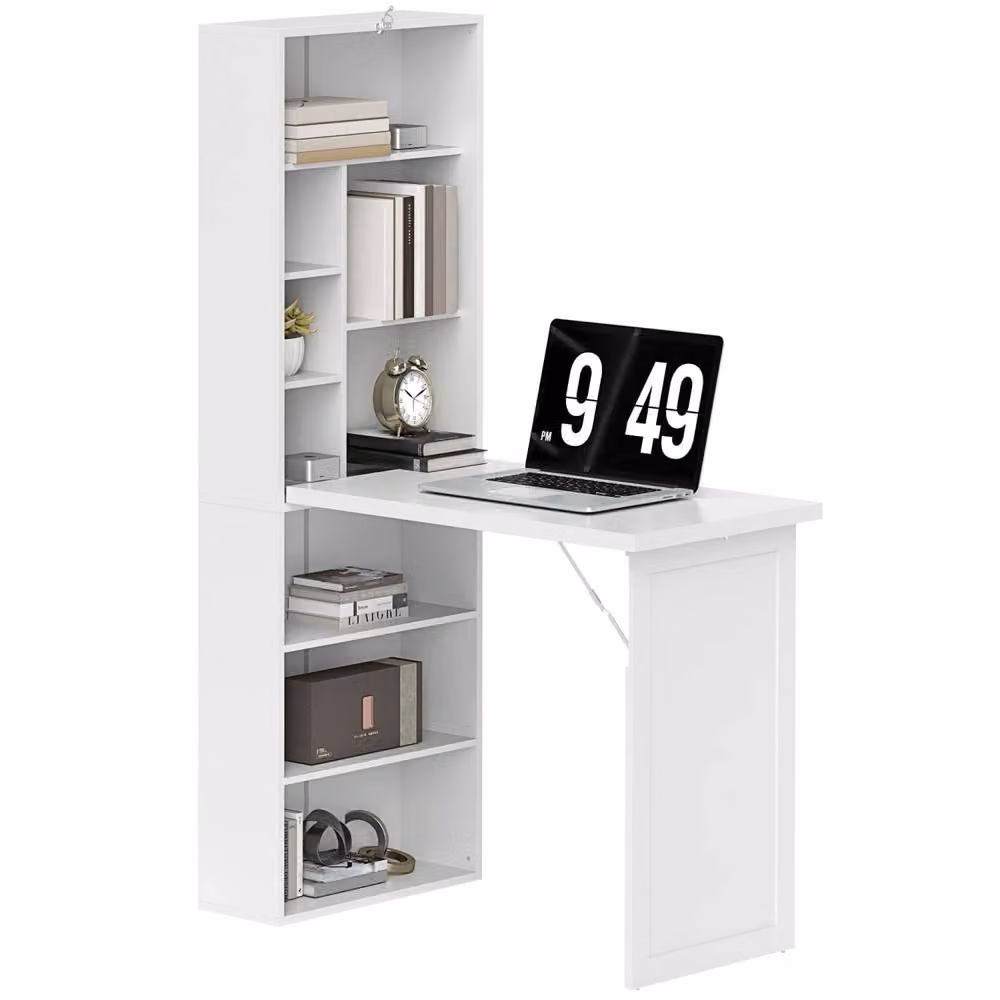Wyld Haus Larono White 3 Section Fold Out Writing Desk with Storage – 2