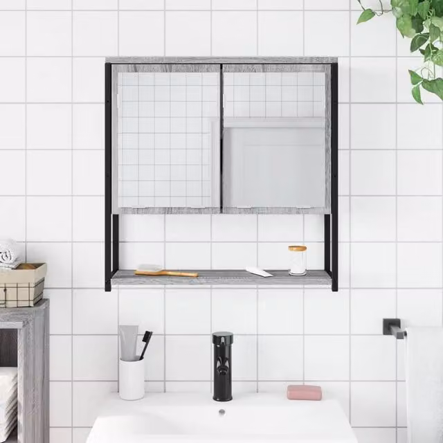 Berkfield Home Grey Sonoma Bathroom Mirror Cabinet W/D/H: 60 x 16 x 60 cm
