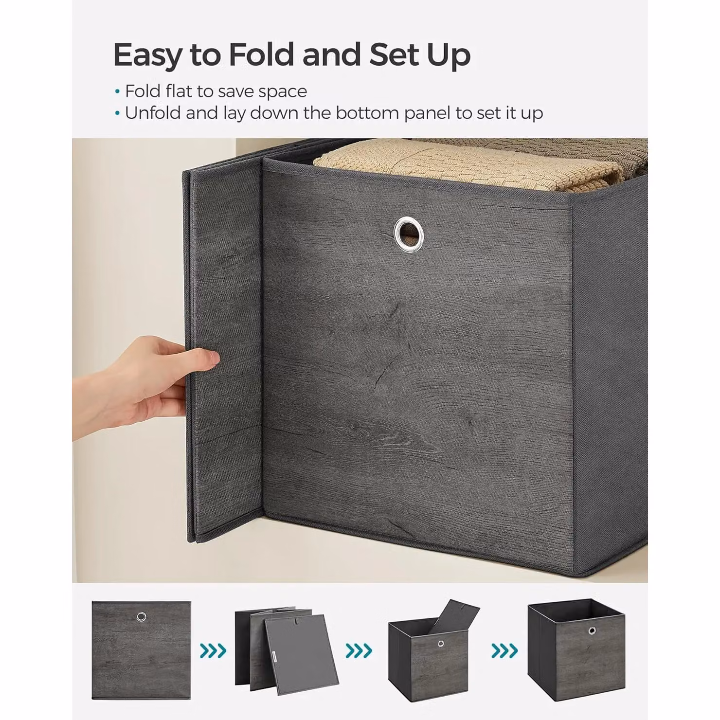 SONGMICS Large Storage Cube Set in Grey, Foldable Oxford Fabric Organisers with Handles – 4