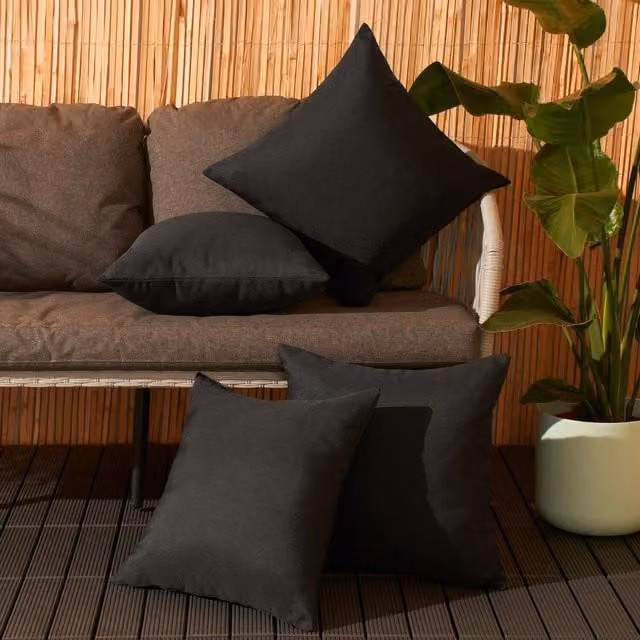 Brentfords Pack of 4 Black Square Outdoor Cushion Covers in Stain Repellent Polyester