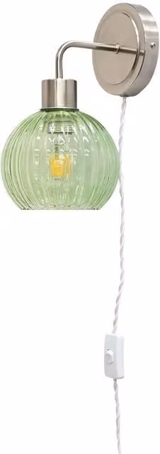 First Choice Lighting Toby Plug in Wall Light with Green Glass Shade in Silver