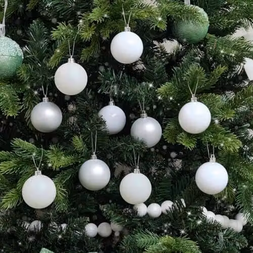 Melody Maison Set of 10 Mixed White and Silver Glitter Christmas Baubles, Diameter: 6 cm – 1