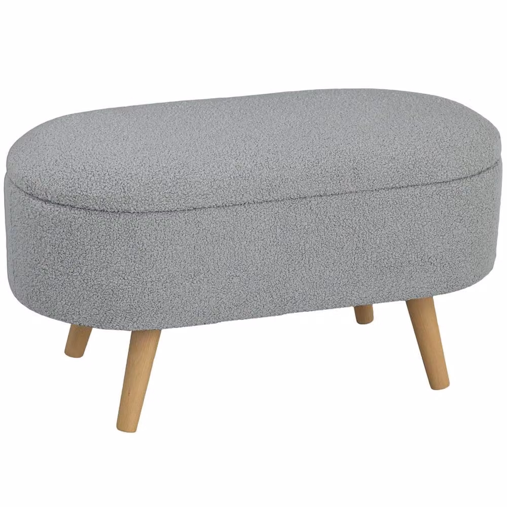 Wyld Haus Charcoal Bouclé Rectangular Storage Ottoman with Natural Pine Legs – 2