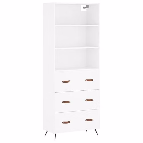 vidaXL Industrial Style Highboard Sideboard in White Engineered Wood with Drawers and Shelves, H 180 x W 69.5 x D 34 cm