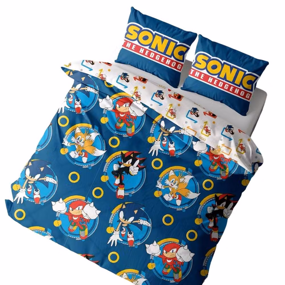 Sonic the Hedgehog Rings Reversible Microfibre Duvet Set and Pillowcase in Blue, W: 90 cm, L: 200 cm – 2