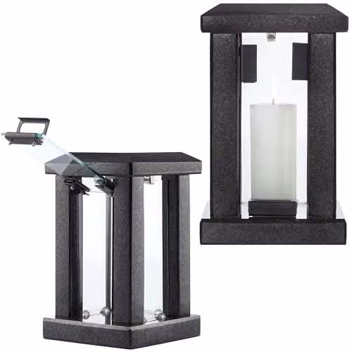 Novecrafto Large Polished Black Granite Memorial Lantern, H 32 cm, W 15 cm, D 15 cm – 9