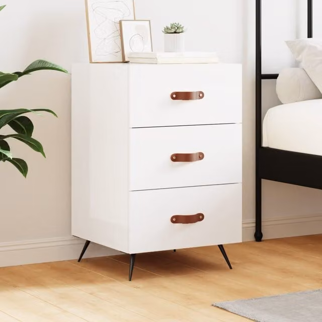Berkfield Home High Gloss White Bedside Cabinet W/D/H: 40 x 40 x 66 cm